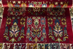 Full view of 2000s Persian Gabbeh rug from Iran / Persia, 166 × 112 cm in Red tones