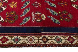 Full view of 2000s Persian Gabbeh rug from Iran / Persia, 288 × 163 cm in Red tones