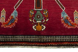 Central medallion detail of 2000s Persian Gabbeh rug from Iran / Persia