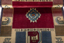 Full view of 2000s Persian Gabbeh rug from Iran / Persia, 145 × 103 cm in Red tones