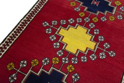 Backside of handmade 2000s Persian Gabbeh rug showing knot structure and weave density