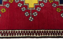 Close-up detail of 2000s Persian Gabbeh rug from Iran / Persia showing Wool weave