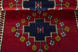 Full view of 2000s Persian Gabbeh rug from Iran / Persia, 163 × 103 cm in Red tones