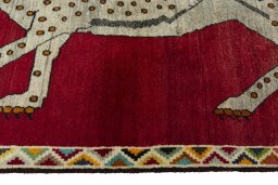 Close-up detail of 2000s Persian Gabbeh rug from Iran / Persia showing Wool weave