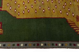 Close-up detail of 2000s Persian Gabbeh rug from Iran / Persia showing Wool weave