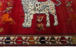 Close-up detail of 2000s Persian Gabbeh rug from Iran / Persia showing Wool weave