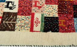 Close-up detail of New Persian Gabbeh rug from Iran / Persia showing Wool weave