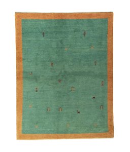 Full view of New Persian Gabbeh rug from Iran / Persia, 202 × 155 cm in Green tones