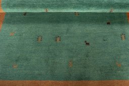 Full view of New Persian Gabbeh rug from Iran / Persia, 202 × 155 cm in Green tones
