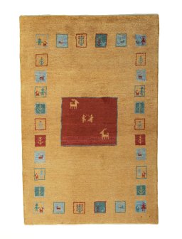 Full view of New Persian Gabbeh rug from Iran / Persia, 155 × 102 cm in Yellow tones