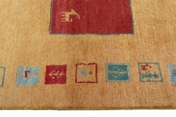 Close-up detail of New Persian Gabbeh rug from Iran / Persia showing Wool weave