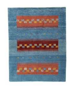 Full view of New Persian Gabbeh rug from Iran / Persia, 201 × 158 cm in Blue tones