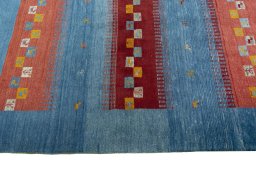 Close-up detail of New Persian Gabbeh rug from Iran / Persia showing Wool weave