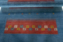 Full view of New Persian Gabbeh rug from Iran / Persia, 201 × 158 cm in Blue tones