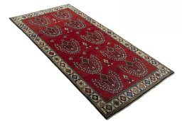 Close-up detail of 2000s Persian Gabbeh rug from Iran / Persia showing Wool weave