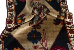 Close-up detail of 2000s Persian Gabbeh rug from Iran / Persia showing Wool weave