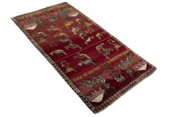 Close-up detail of 2000s Persian Gabbeh rug from Iran / Persia showing Wool weave