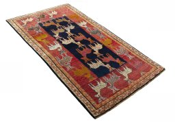 Close-up detail of 2000s Persian Gabbeh rug from Iran / Persia showing Wool weave