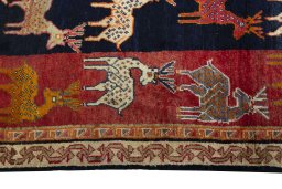 Close-up detail of 2000s Persian Gabbeh rug from Iran / Persia showing Wool weave