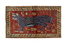 Full view of 2000s Persian Gabbeh rug from Iran / Persia, 203 × 121 cm in Red tones