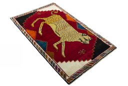 Close-up detail of 2000s Persian Gabbeh rug from Iran / Persia showing Wool weave