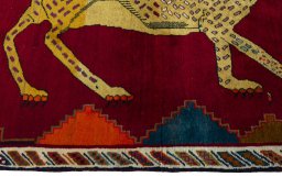 Close-up detail of 2000s Persian Gabbeh rug from Iran / Persia showing Wool weave