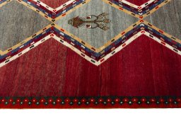 Close-up detail of 2000s Persian Gabbeh rug from Iran / Persia showing Wool weave