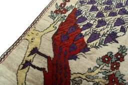 Backside of handmade 2000s Persian Gabbeh rug showing knot structure and weave density