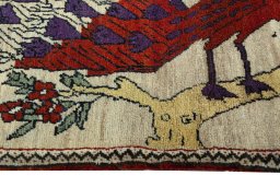Close-up detail of 2000s Persian Gabbeh rug from Iran / Persia showing Wool weave