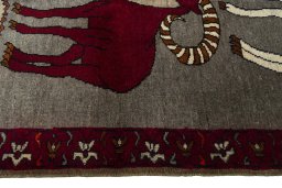 Close-up detail of 2000s Persian Gabbeh rug from Iran / Persia showing Wool weave