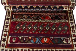 Full view of 2000s Persian Gabbeh rug from Iran / Persia, 202 × 120 cm in Multi Color tones