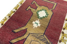 Backside of handmade 2000s Persian Gabbeh rug showing knot structure and weave density