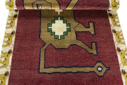 Full view of 2000s Persian Gabbeh rug from Iran / Persia, 155 × 105 cm in Red tones