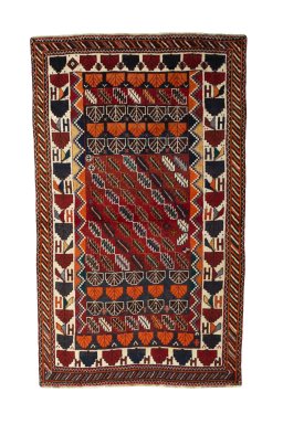 Full view of 2000s Persian Gabbeh rug from Iran / Persia, 195 × 118 cm in Red tones