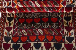 Full view of 2000s Persian Gabbeh rug from Iran / Persia, 195 × 118 cm in Red tones