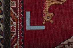 Close-up detail of 2000s Persian Gabbeh rug from Iran / Persia showing Wool weave