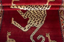 Full view of 2000s Persian Gabbeh rug from Iran / Persia, 208 × 118 cm in Red tones