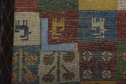 Close-up detail of New Persian Gabbeh rug from Iran / Persia showing Wool weave