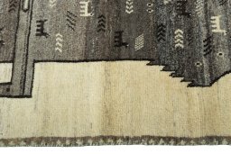 Close-up detail of 2000s Persian Gabbeh rug from Iran / Persia showing Wool weave
