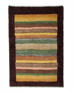 Full view of 2000s Persian Gabbeh rug from Iran / Persia, 120 × 83 cm in Multi Color tones