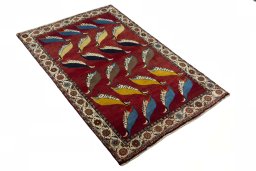 Close-up detail of 2000s Persian Gabbeh rug from Iran / Persia showing Wool weave