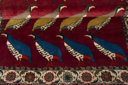 Full view of 2000s Persian Gabbeh rug from Iran / Persia, 190 × 124 cm in Red tones