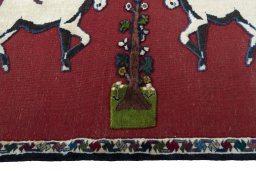 Close-up detail of 2000s Persian Gabbeh rug from Iran / Persia showing Wool weave