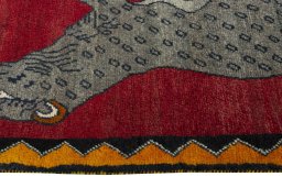 Close-up detail of 2000s Persian Gabbeh rug from Iran / Persia showing Wool weave