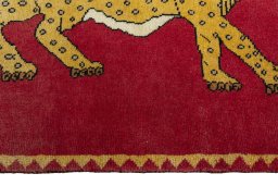 Close-up detail of 2000s Persian Gabbeh rug from Iran / Persia showing Wool weave