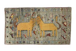 Full view of 2000s Persian Gabbeh rug from Iran / Persia, 210 × 118 cm in Beige tones