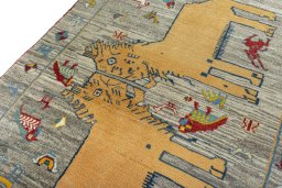 Backside of handmade 2000s Persian Gabbeh rug showing knot structure and weave density