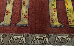 Close-up detail of 2000s Persian Gabbeh rug from Iran / Persia showing Wool weave