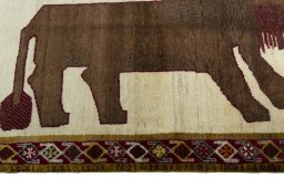 Close-up detail of 2000s Persian Gabbeh rug from Iran / Persia showing Wool weave