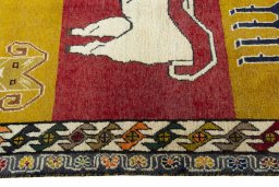 Close-up detail of 2000s Persian Gabbeh rug from Iran / Persia showing Wool weave